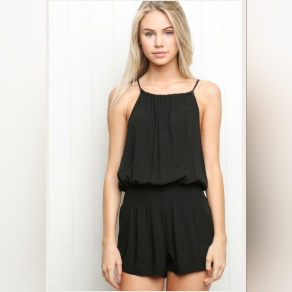 Brandy Melville/ Black Halter Neck Romper/ One Size (Please See Measurements)